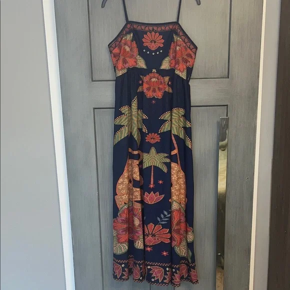 Bohemian Spaghetti Strap Maxi Dress SHEIN Sz LG 8/10 , Flowy Adjustable Straps - Picture 2 of 11